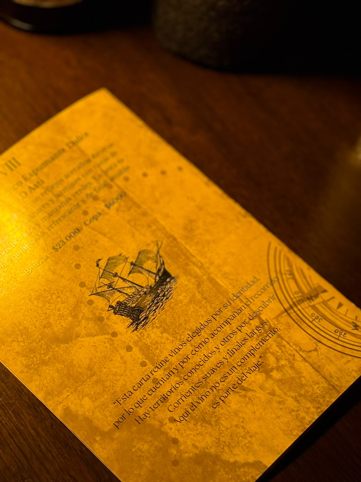 La carta impresa de la noche